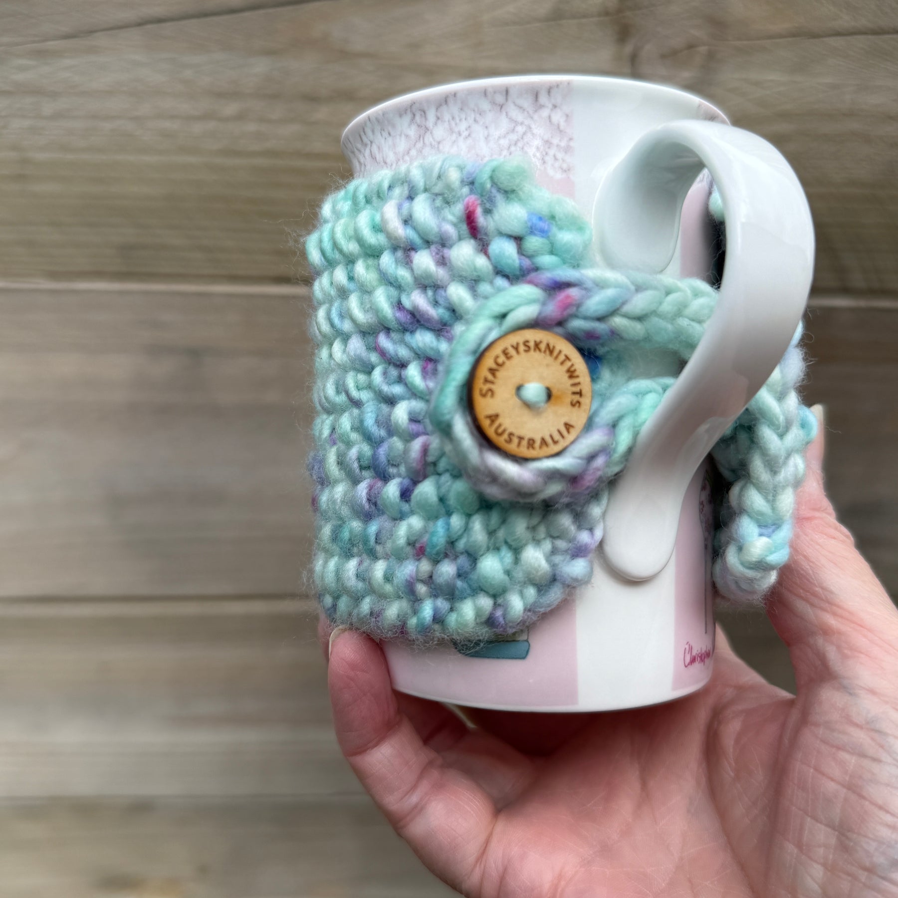 Hand Knitted Coffee Cozy, Mug Rug, Cup Cosy Merino