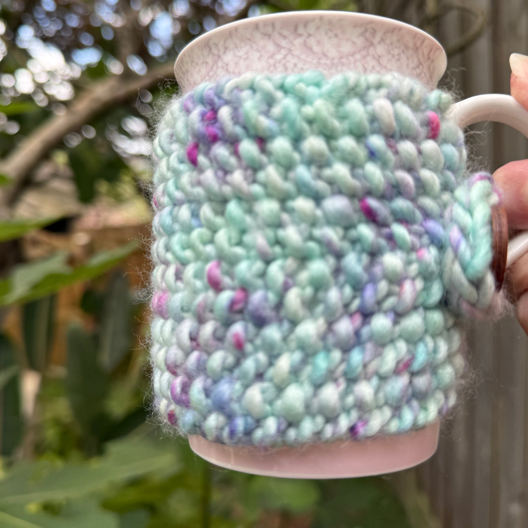 Hand Knitted Coffee Cozy, Mug Rug, Cup Cosy Merino