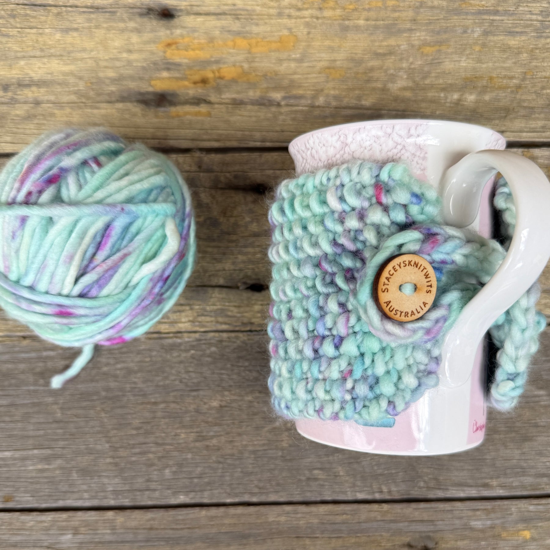 Hand Knitted Coffee Cozy, Mug Rug, Cup Cosy Merino