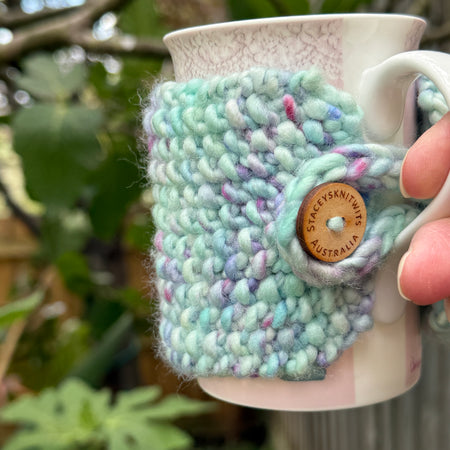 Hand Knitted Coffee Cozy, Mug Rug, Cup Cosy Merino