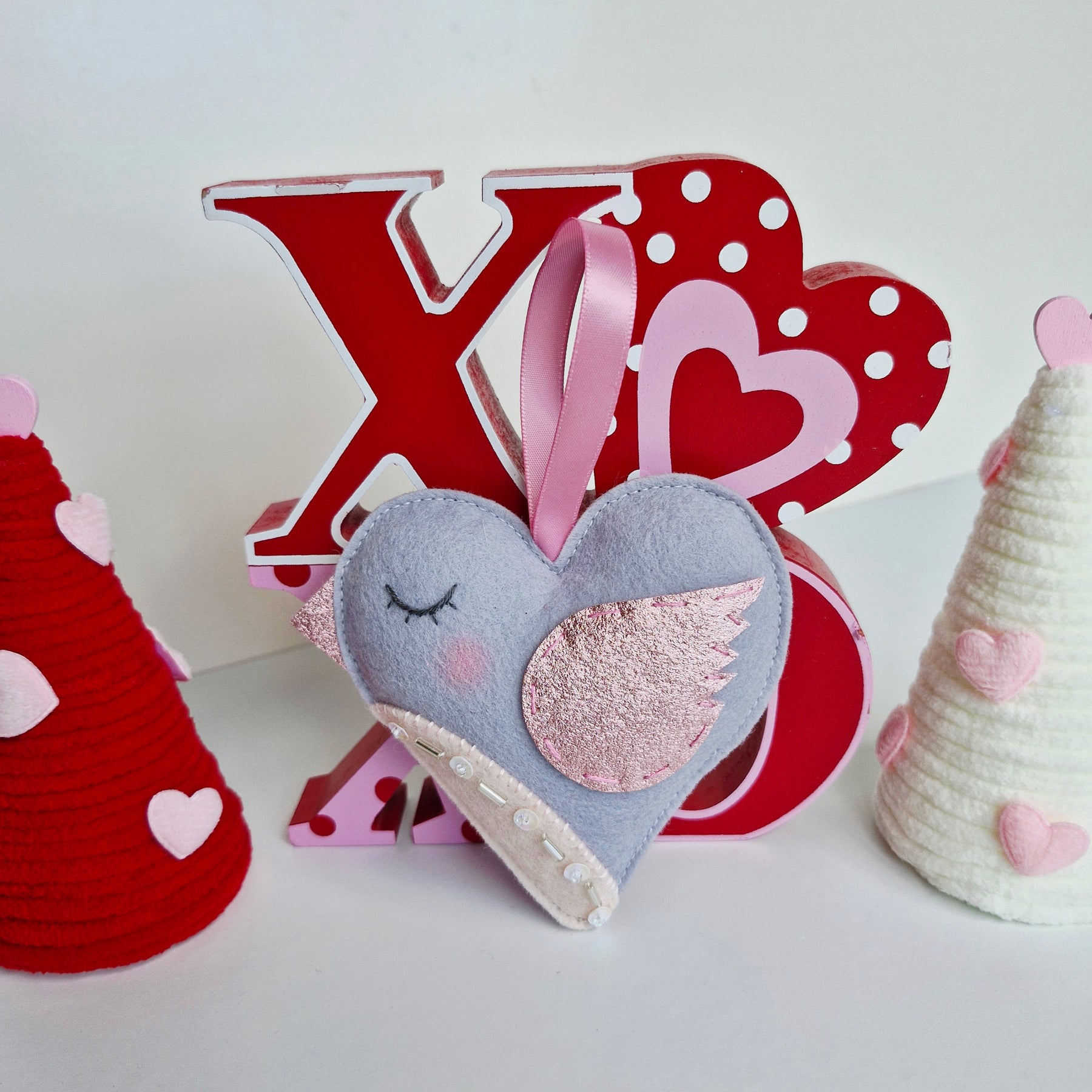 Heart Bird Decoration - Grey