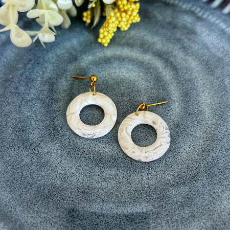 White Translucent Circle Polymer Clay Dangle Earrings