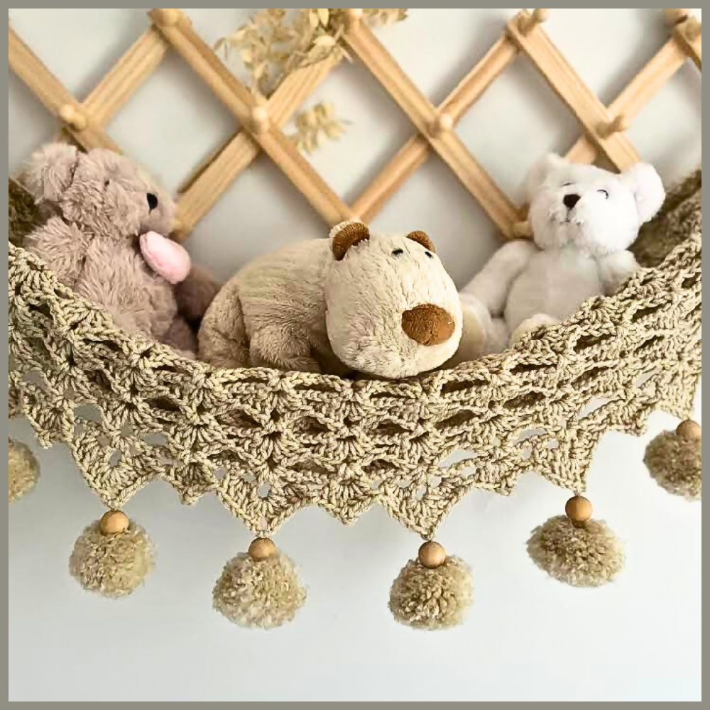 Beige Handmade Crochet Toy Hammock, Toy Storage Hammock, Kids Decor