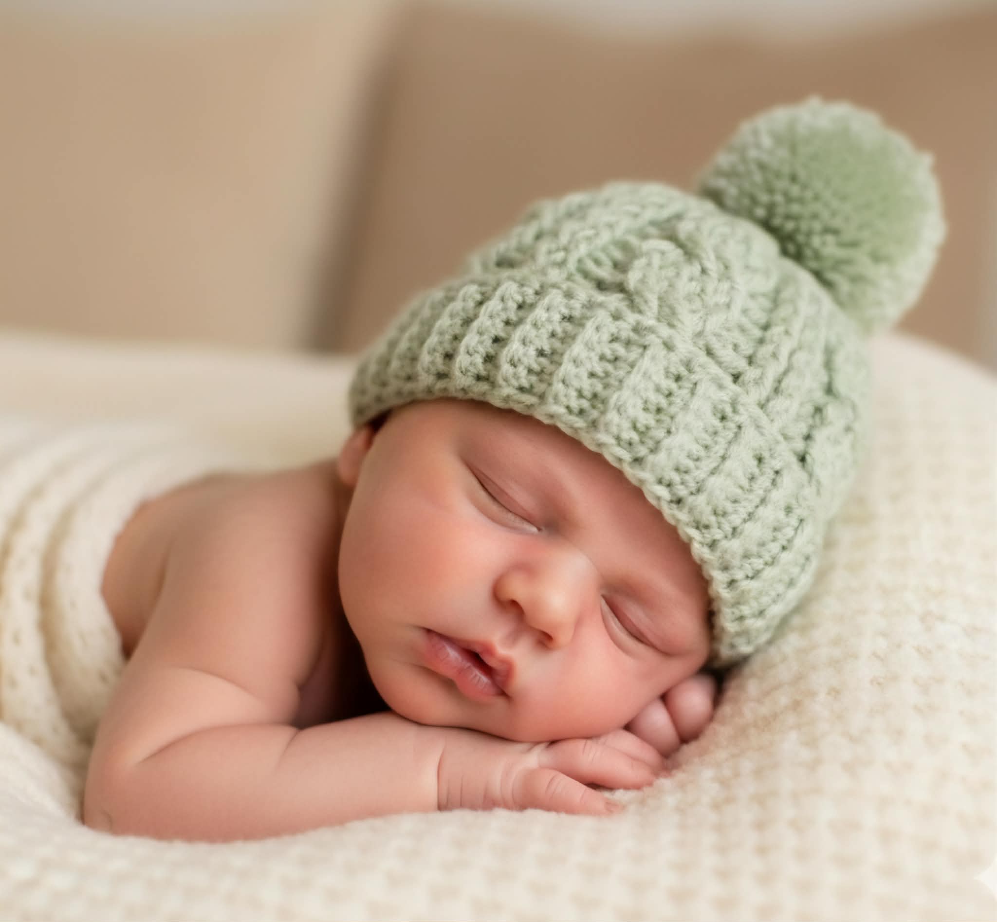 Baby Beanie | Sage Green |Newborn | Crochet| Knit | Cable | Hat