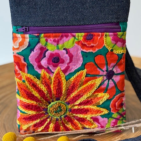 Crossbody Bag - Unique - Embroidered - Textile Art - Collage