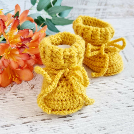 Baby Booties |Mustard | Newborn | Crochet | Knit | Shoes | Socks