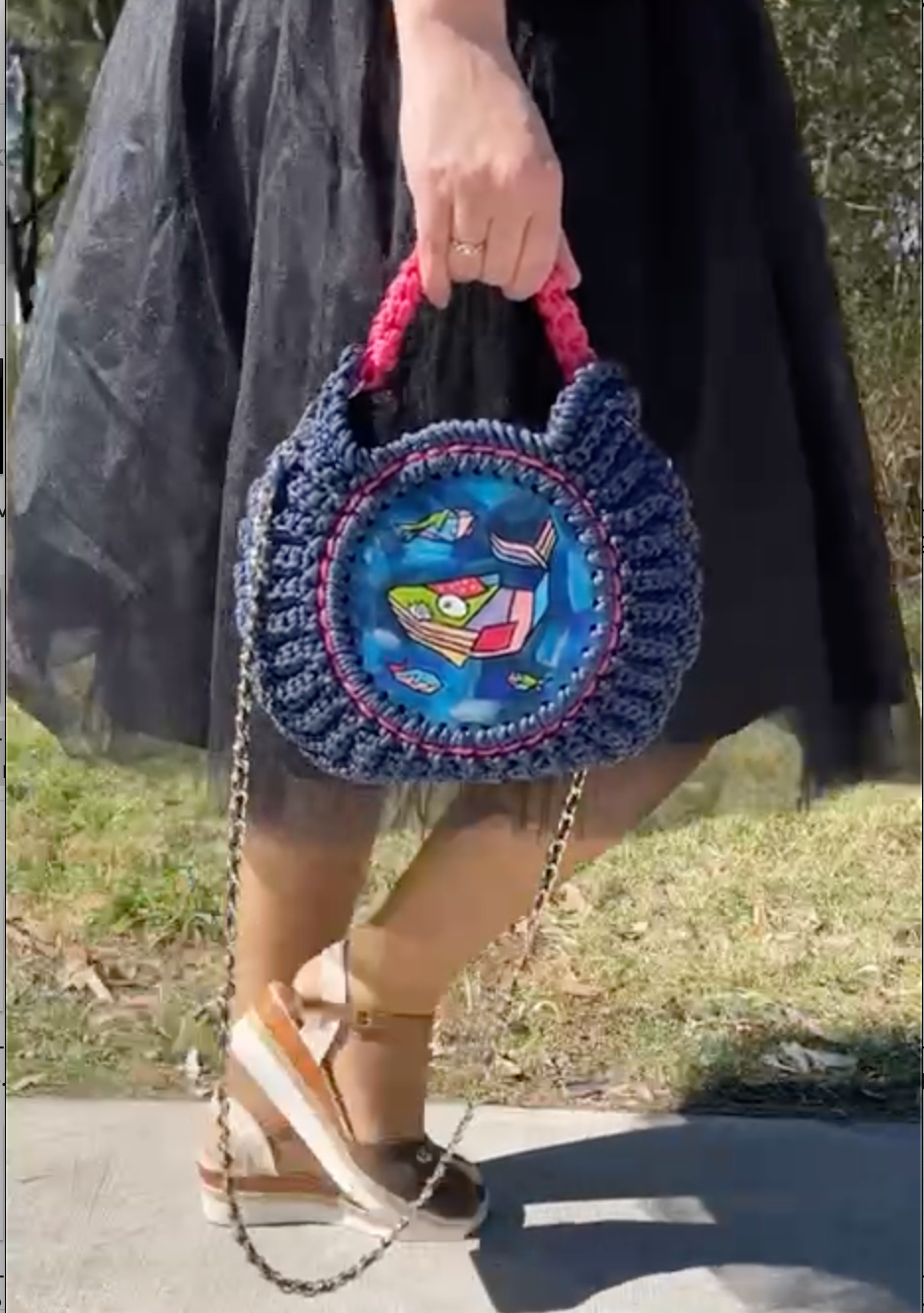 Whale Pop Art crochet bag