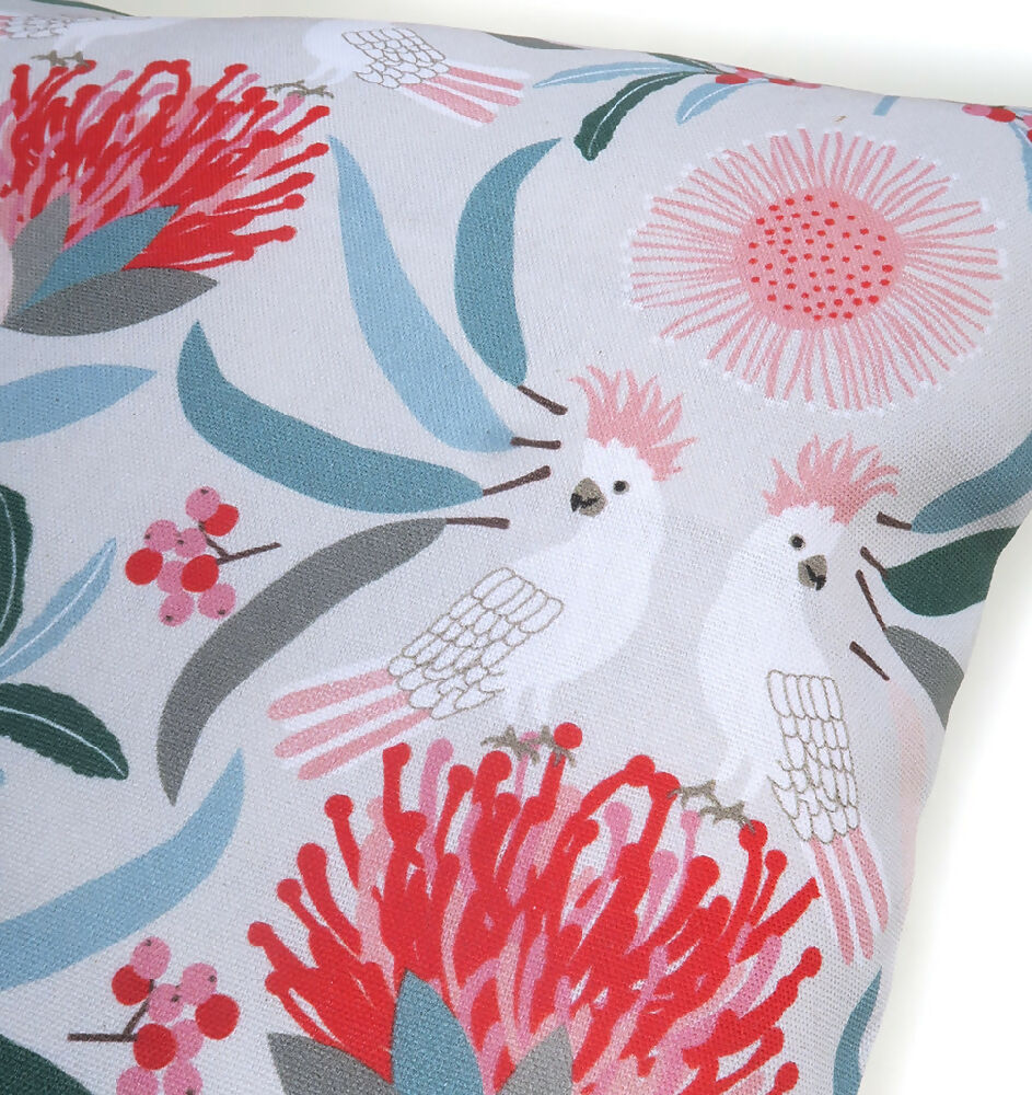 Cockatoos & Fauna cushion 1d