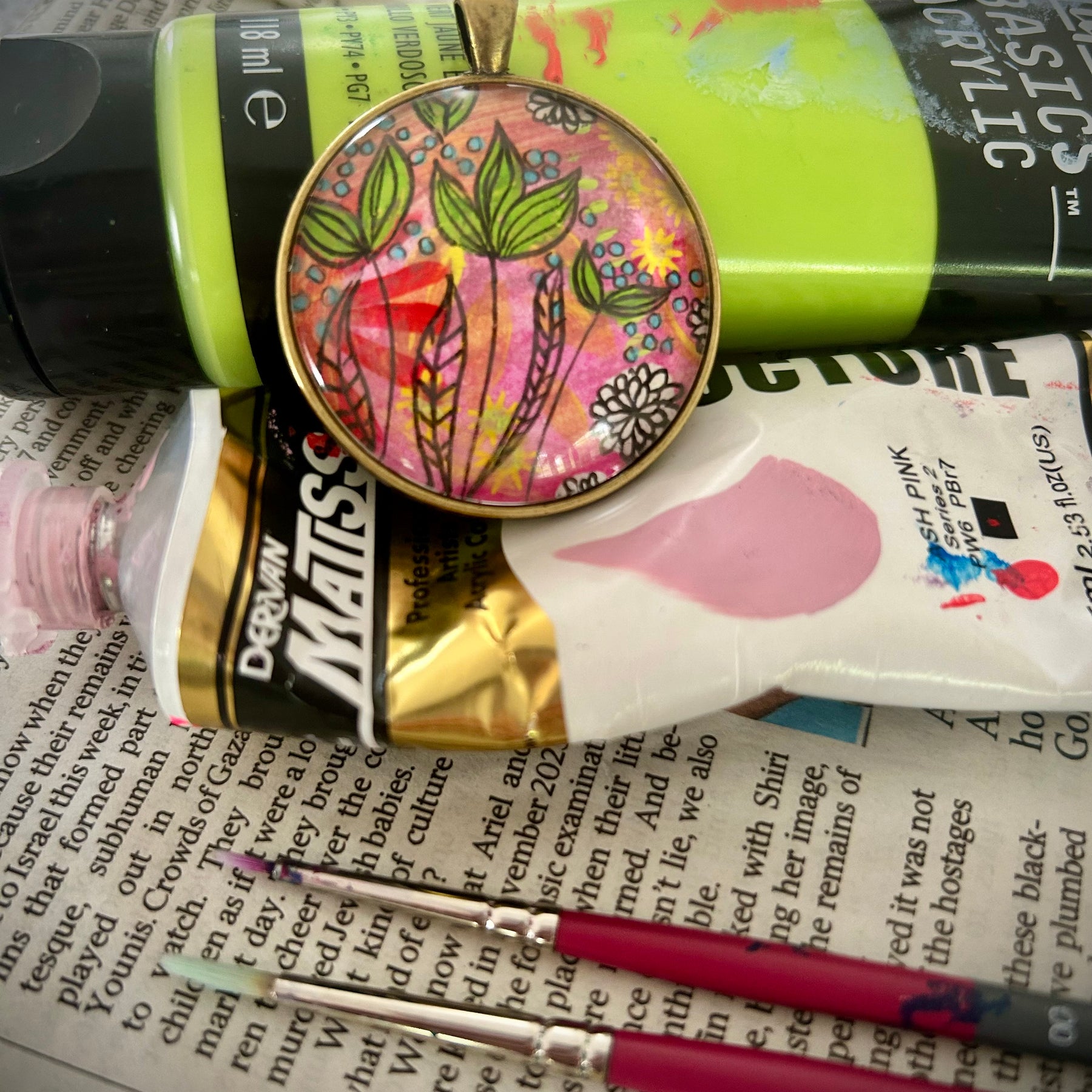 Hand-painted necklace : Neon Garden Party