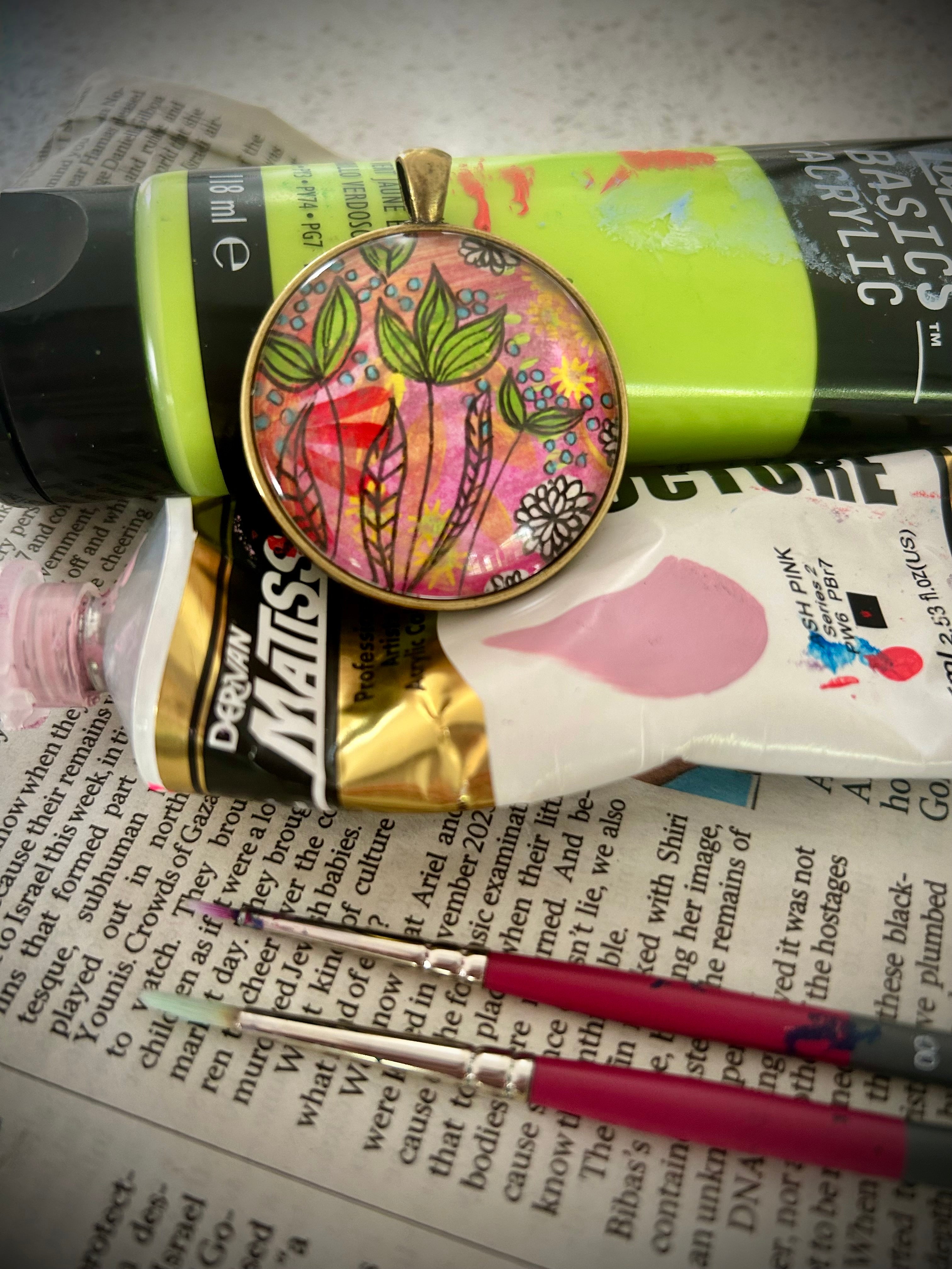 Hand-painted necklace : Neon Garden Party