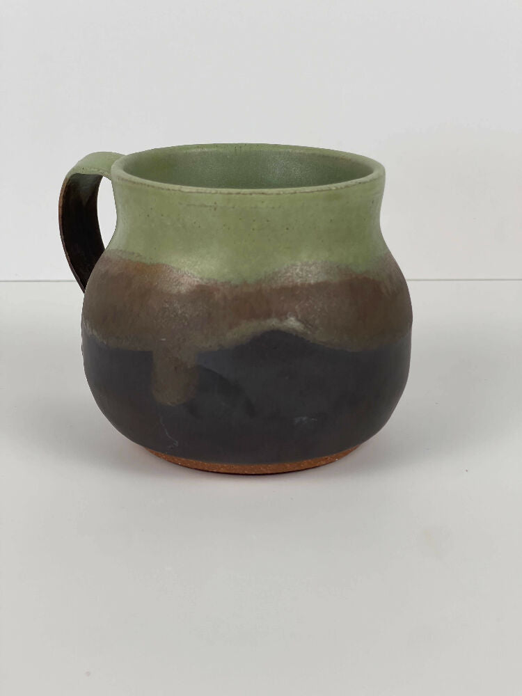 Australian Ceramic Pottery Artist Ana Ceramica Home Decor Kitchen and Dining Cups & Glassware Small Ceramic Mug Green & Chocolate Brown Australian Handmade