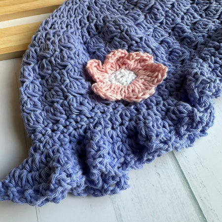 Handmade Periwinkle Crochet Hat – Ruffled Brim, Fits Ages 4+