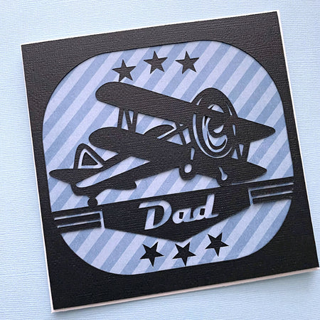 DAD card, Father's day, birthday card. Vintage plane, car, truck, fish.