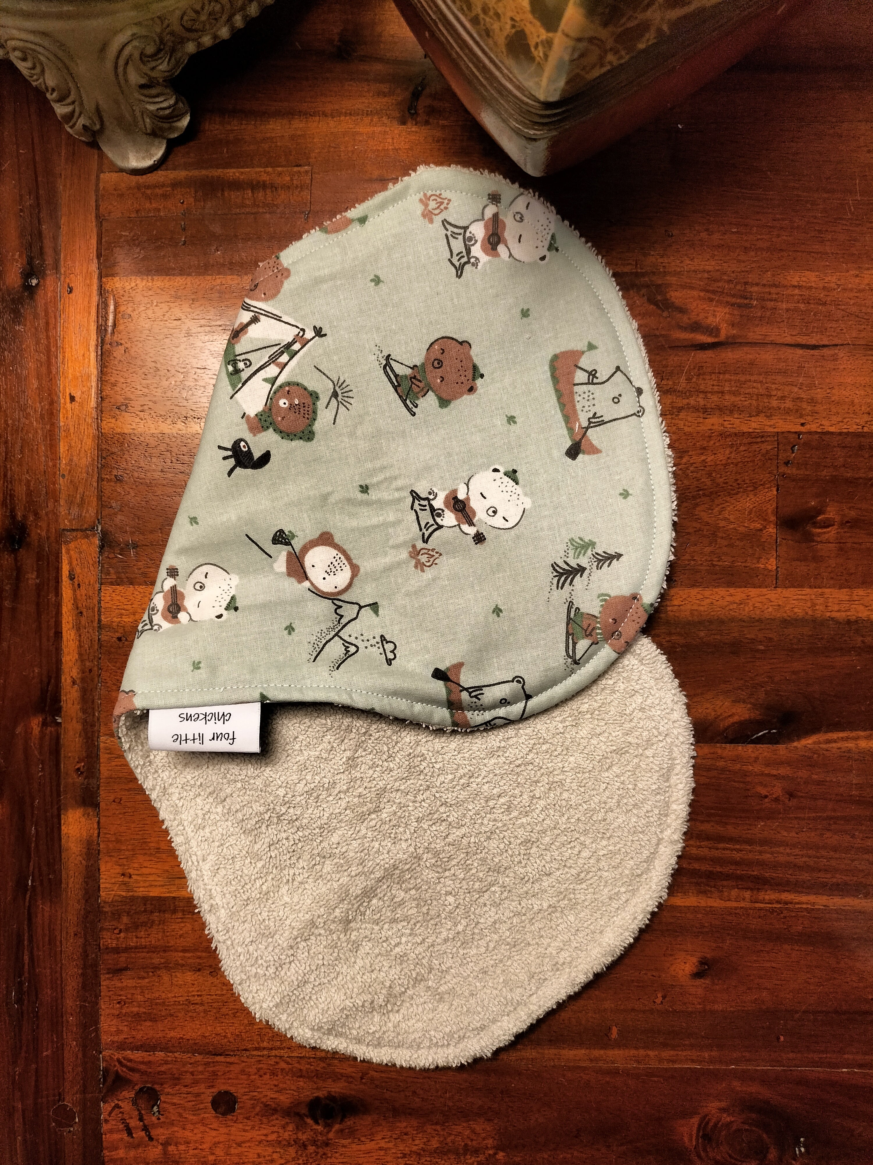 ADVENTURE BEARS BURP CLOTH STONE TOWELLING