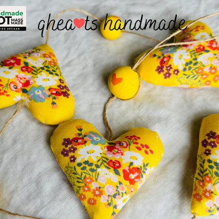 Handmade 'string of love' hanging heart garland - Yellow floral