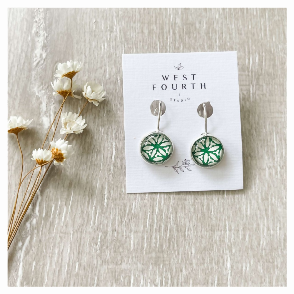 green pattern earrings • Japanese paper earrings by West 4th Studio