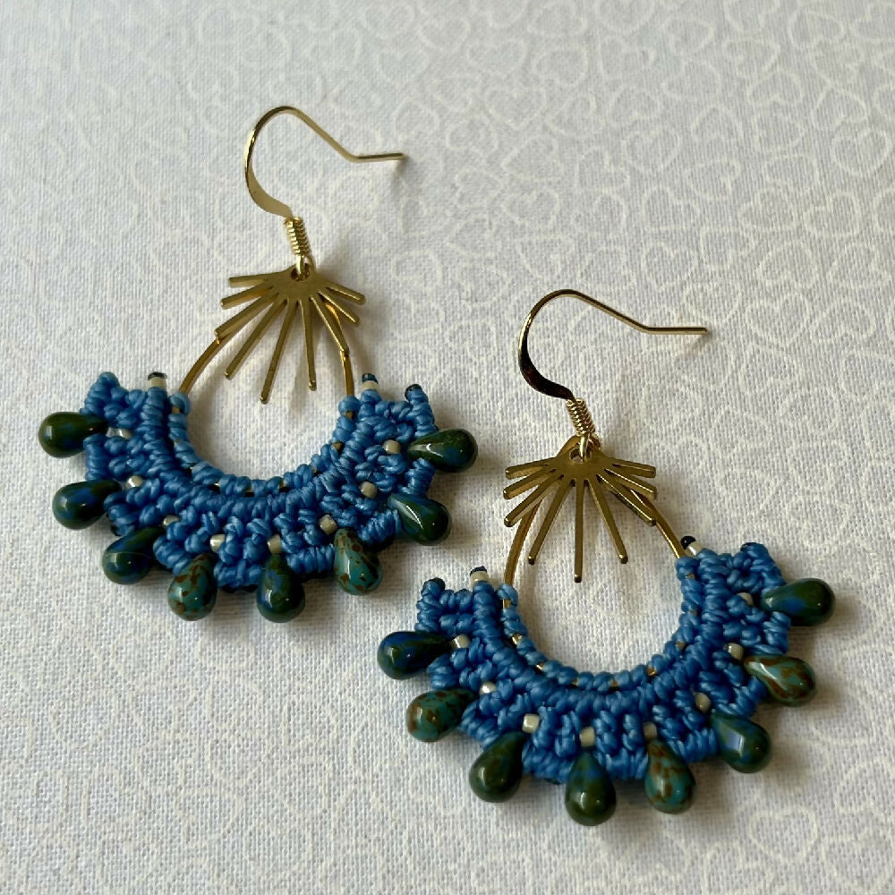 Blue Teardrop Micro Macrame Earrings +Free Microfibre Pouch