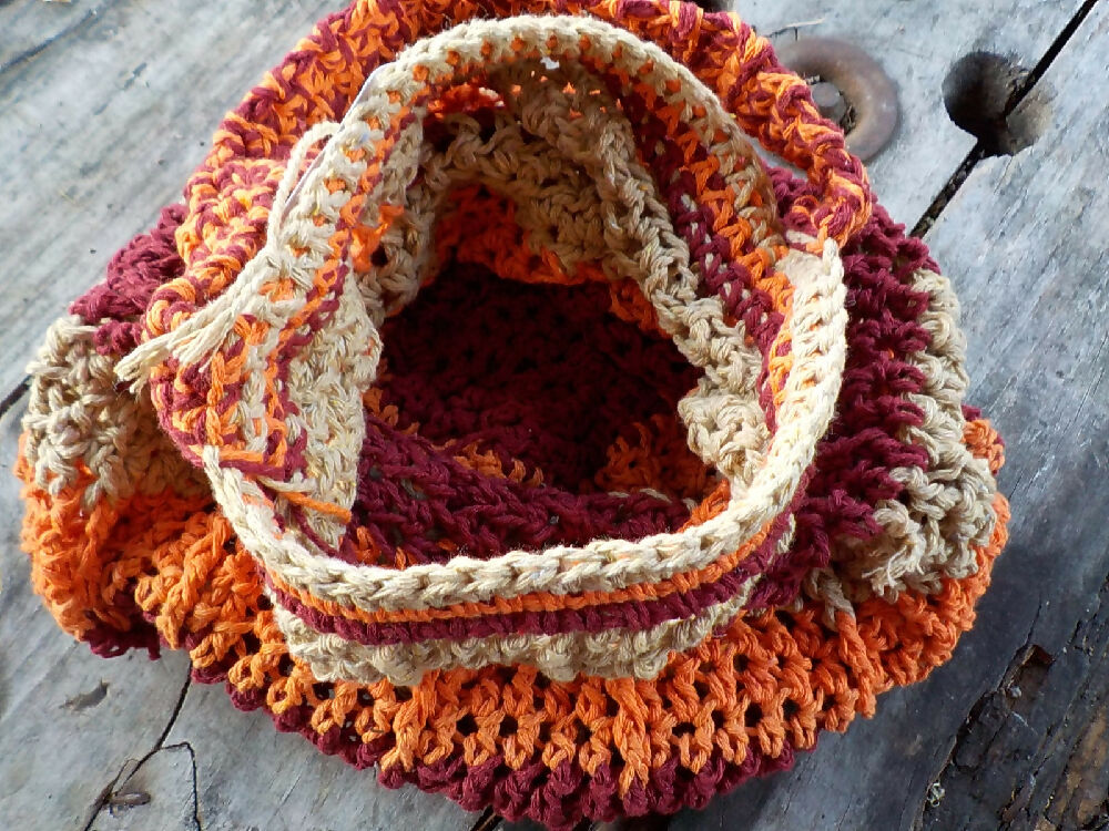 crocheted string bag made from cotton