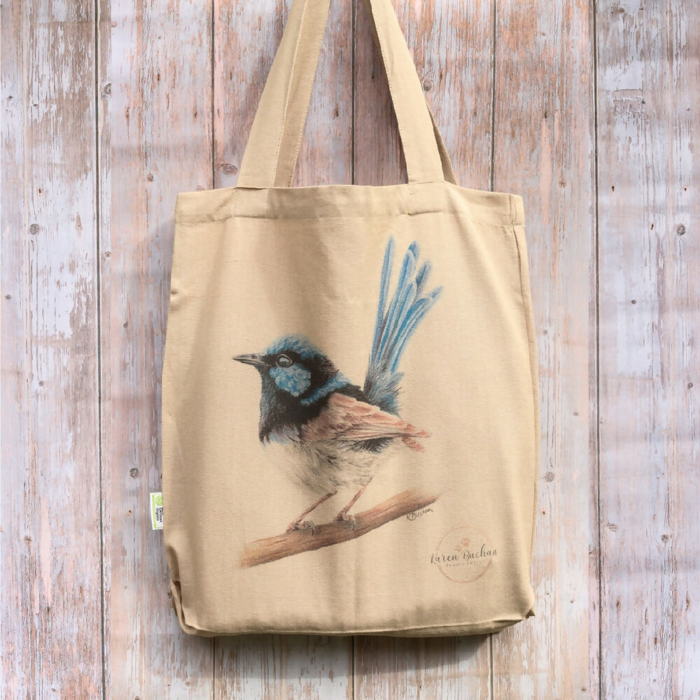 Australian-artist-illustration-tote-bag-blue-wren-front