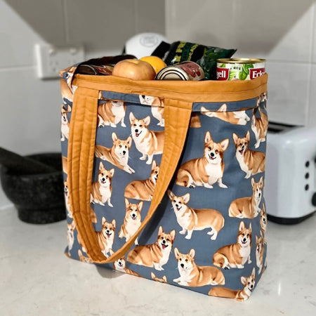 Grocery Tote ... Corgi ... Lined with storage pouch