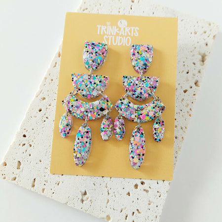 Pastel Glitter Chandelier Statement Resin Dangle Earrings
