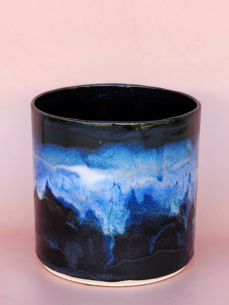Handmade Ceramic Cover Pot - Black and Blue Neptune Glaze