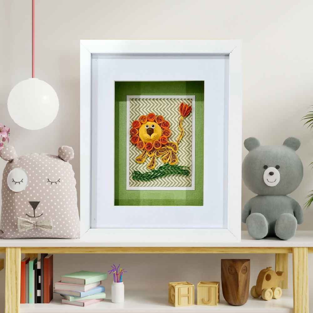 Wall Art - Quilled lion on grass