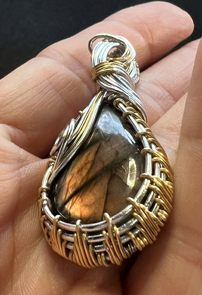 Wire-Wrapped Teardrop shaped Labradorite Pendant