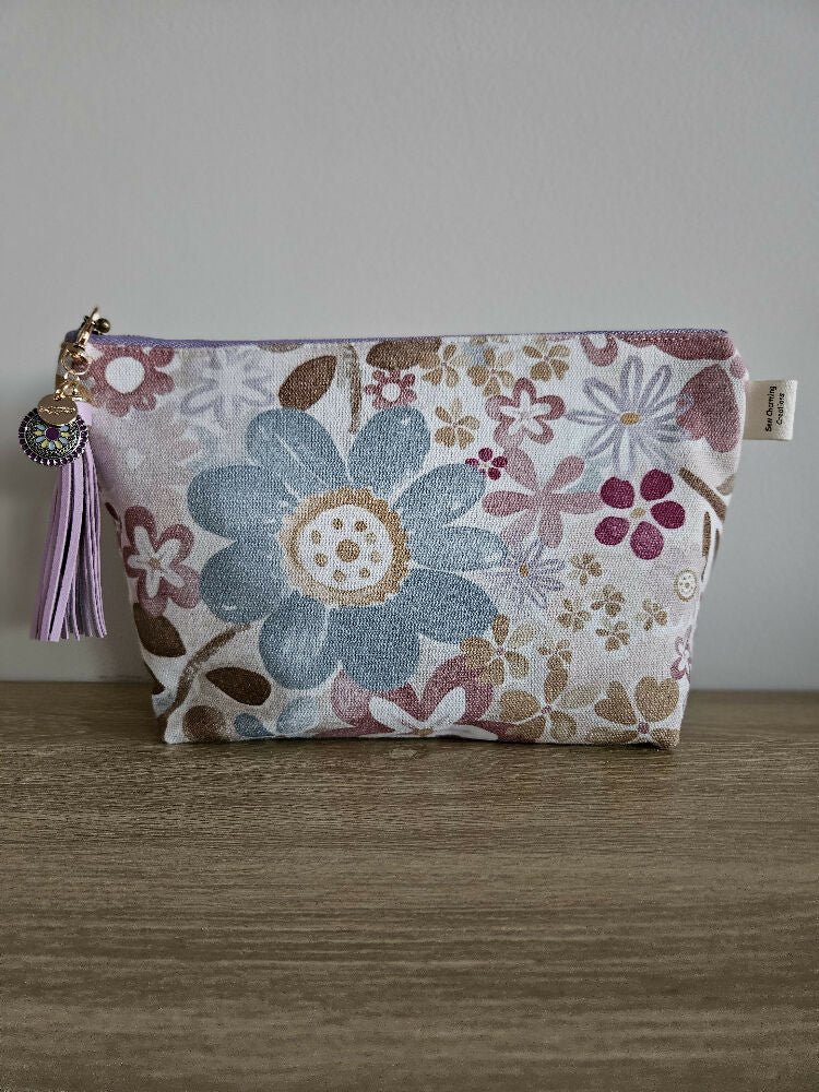 Zipper Pouch Purple and Grey Floral Design