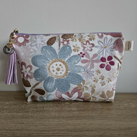 Zipper Pouch Purple and Grey Floral Design