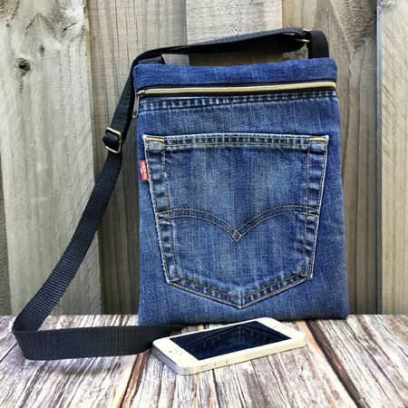 Dark Blue Upcycled Denim Cross Body Bag