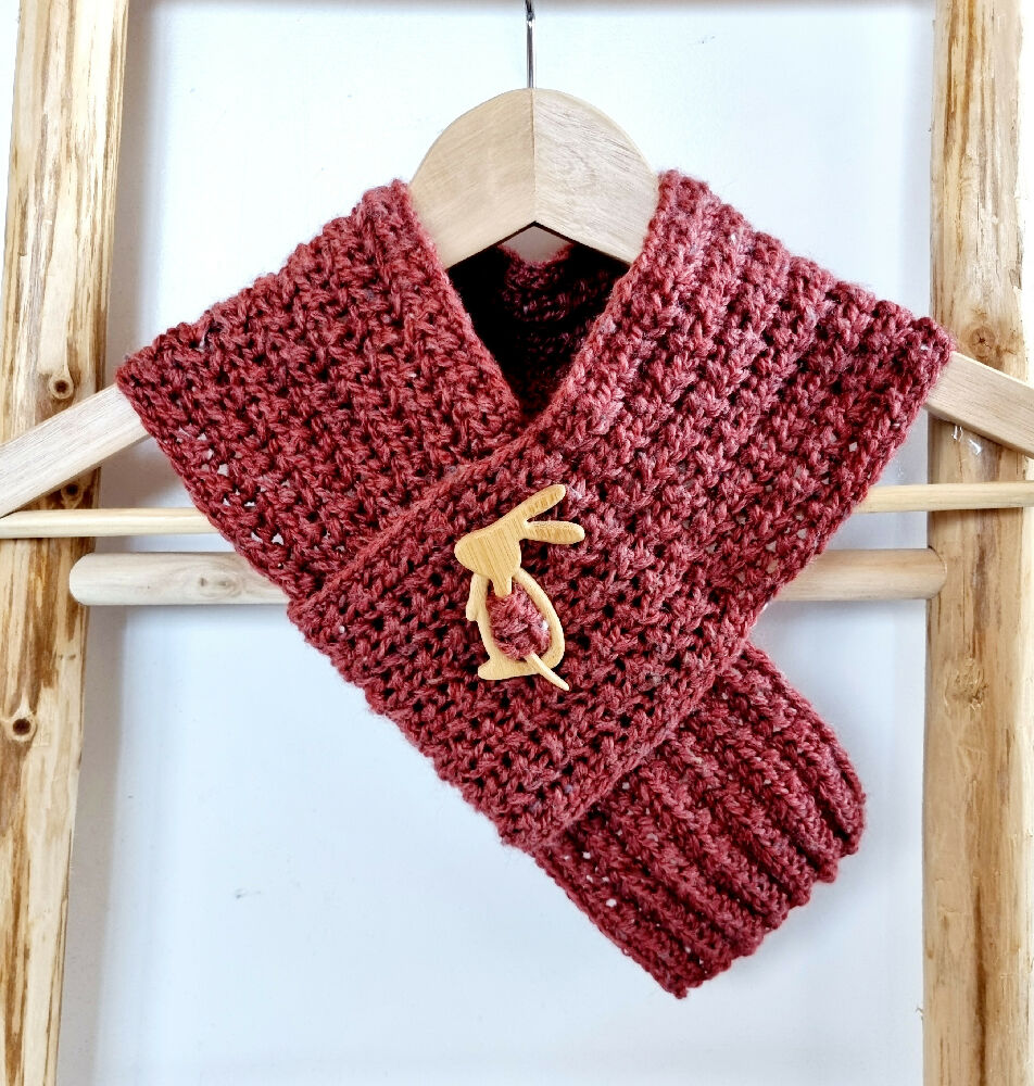 Keyhole Scarf Rust Tweed Adult Vintage Handmade Crochet Ne