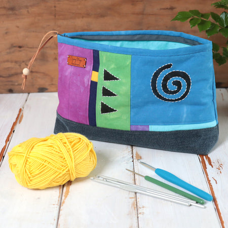 Hand Dyed Zipper Bag, Makeup Bag, Sewing Pouch, Blue and Fuchsia