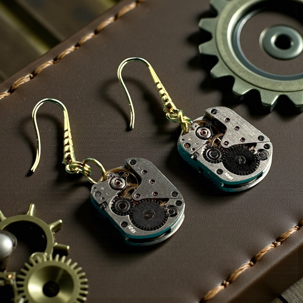 Steampunk watch movement earrings (gold plated posts)