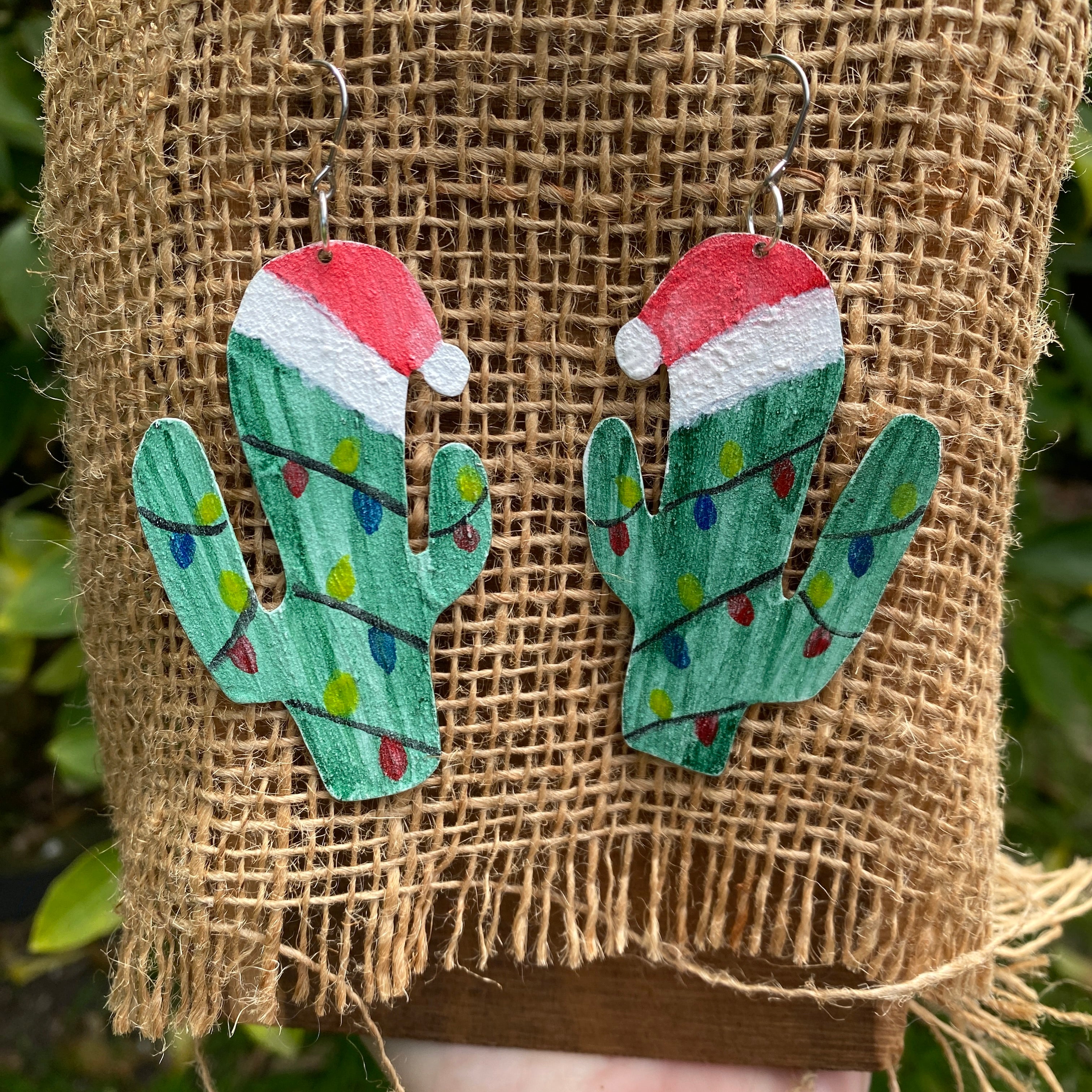 Christmas Cactus Earrings – Hand-painted Brass Jewellery