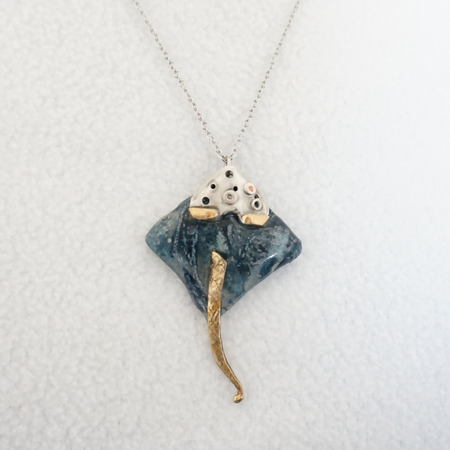 Stingray - Denim Necklace, sterling silver and brass