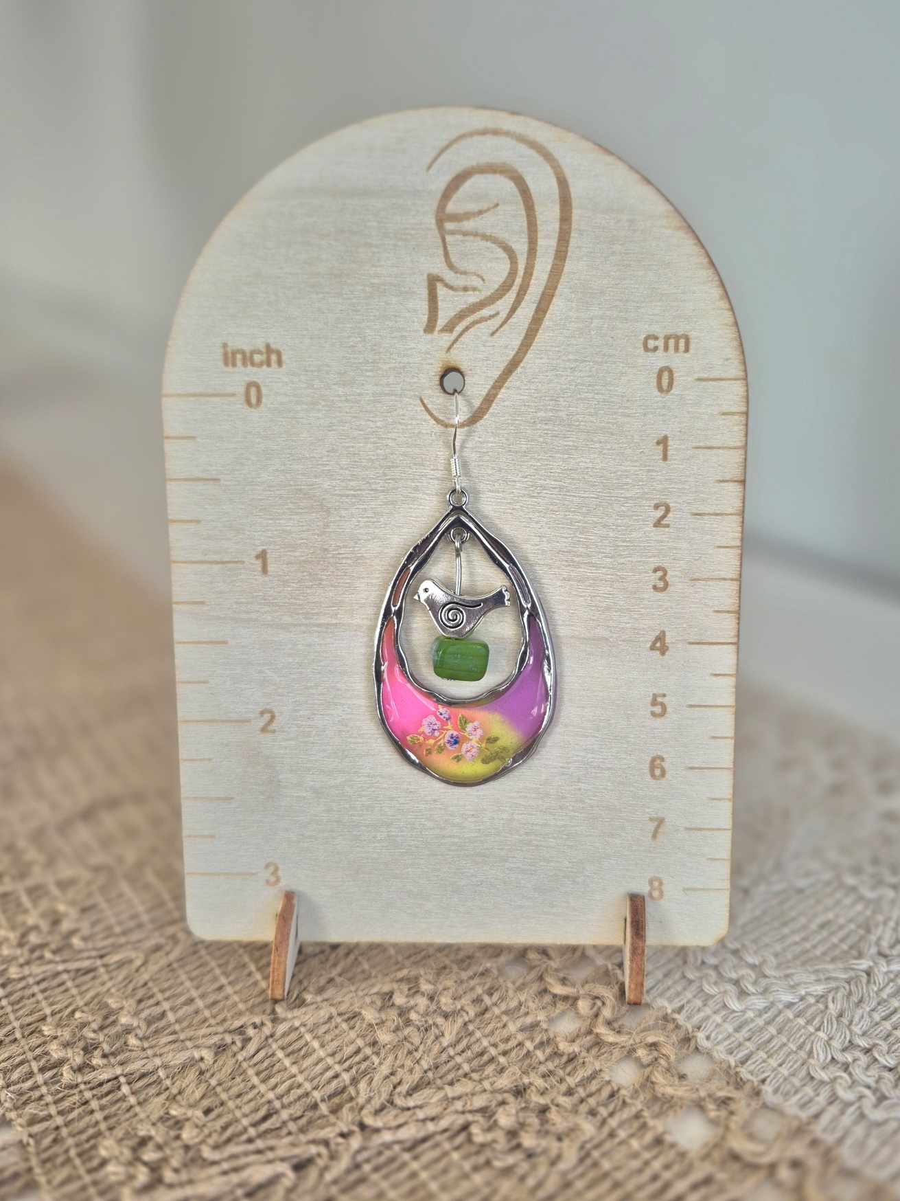 Sterling Silver Hook Resin Bird Charm Earrings
