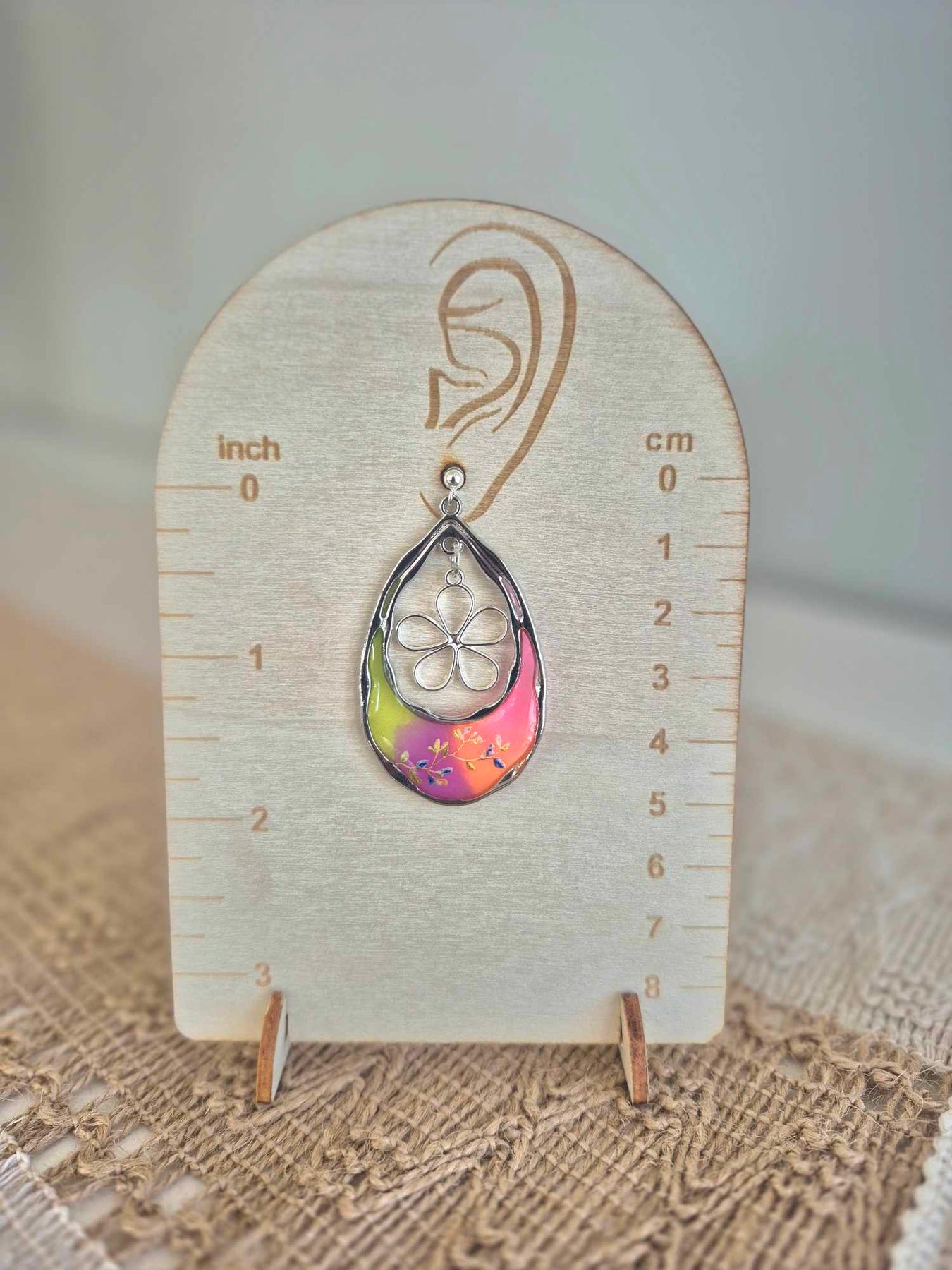 Sterling Silver Stud Drop Resin Flower Earrings