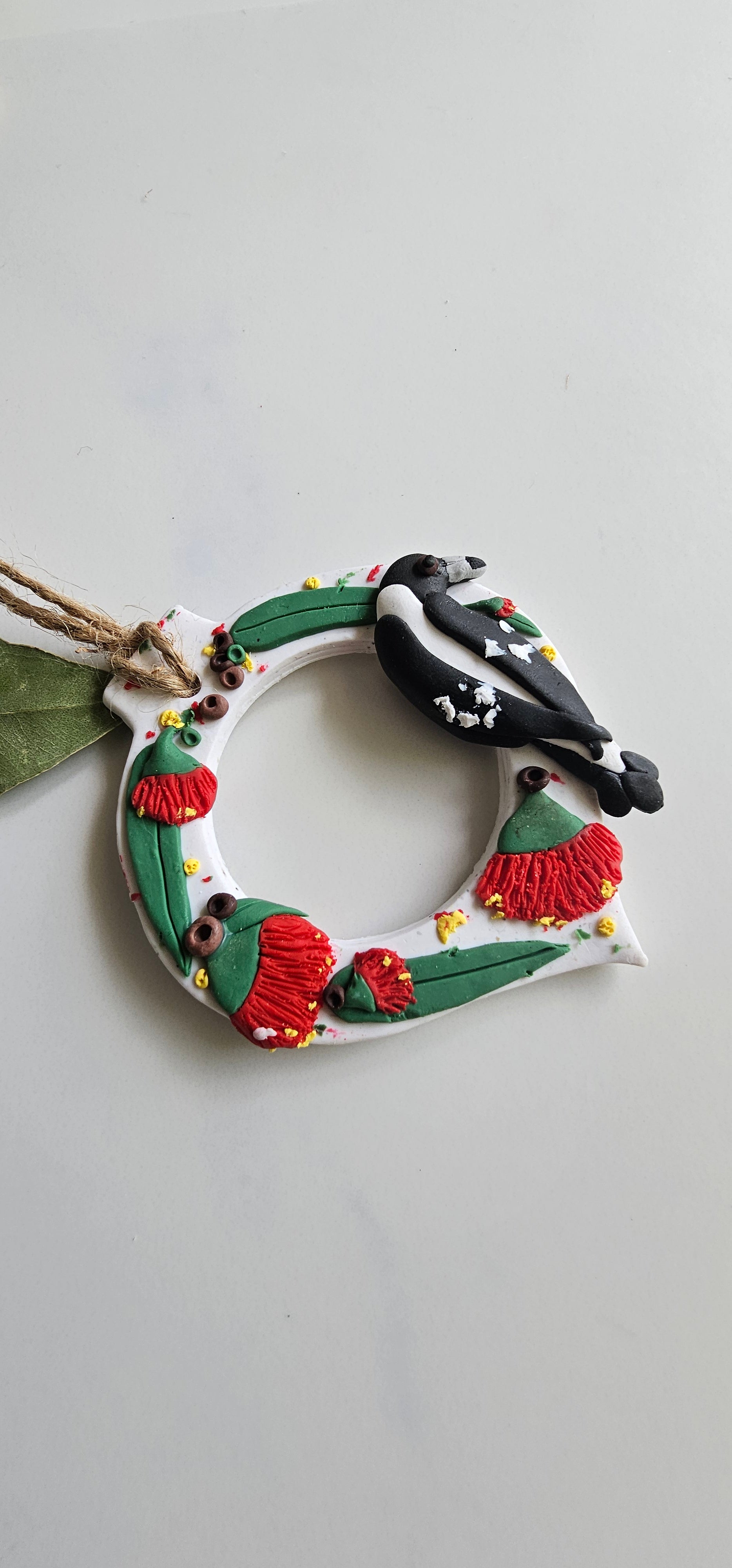 Hand Made Australiana Christmas Magpie Flora Ornament, Handmade Christmas Oranment Heirlooms