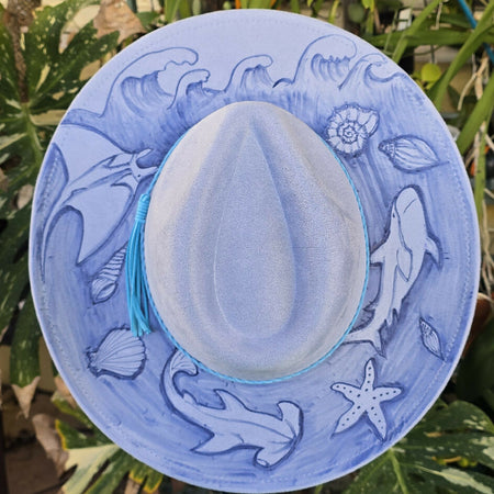 Hand burnt pyrography fedora hat -The Wild Ocean Fedora hat