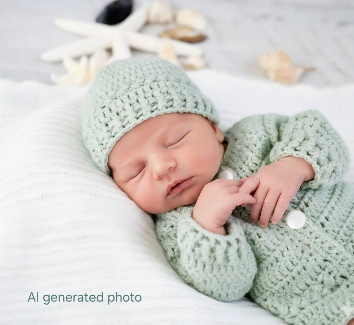 Baby Cardigan | Newborn | Sage Green | Handmade | Crochet | Jacket | Beanie