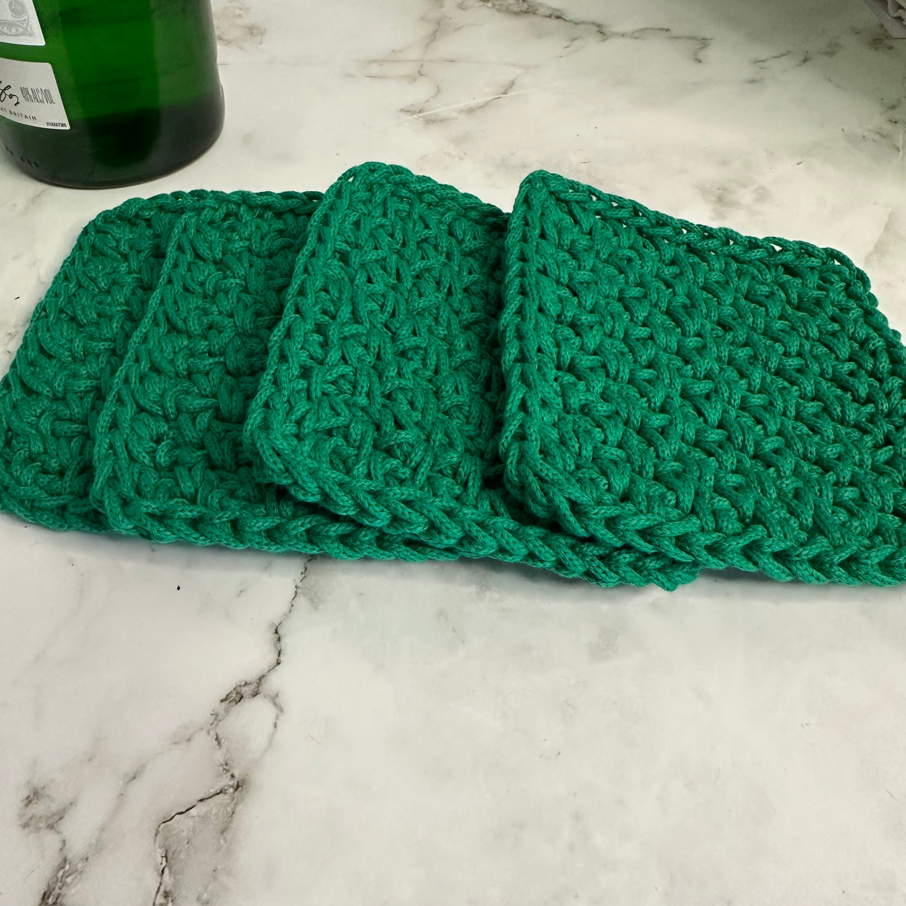 Handmade Emerald Green Braided Yarn Crocheted Coasters