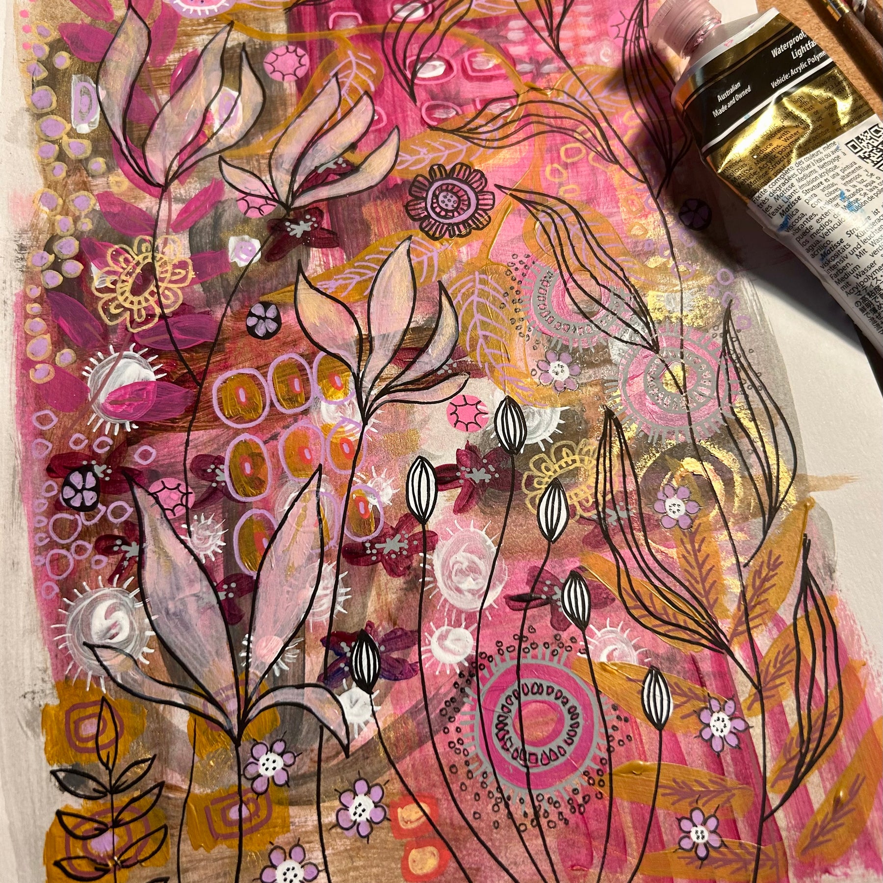 Original hand-painted artwork : Magnolia Tapestry