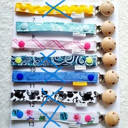 Pacifier Clips, wooden clip, washable, various colours, approx. 20cm long - E022