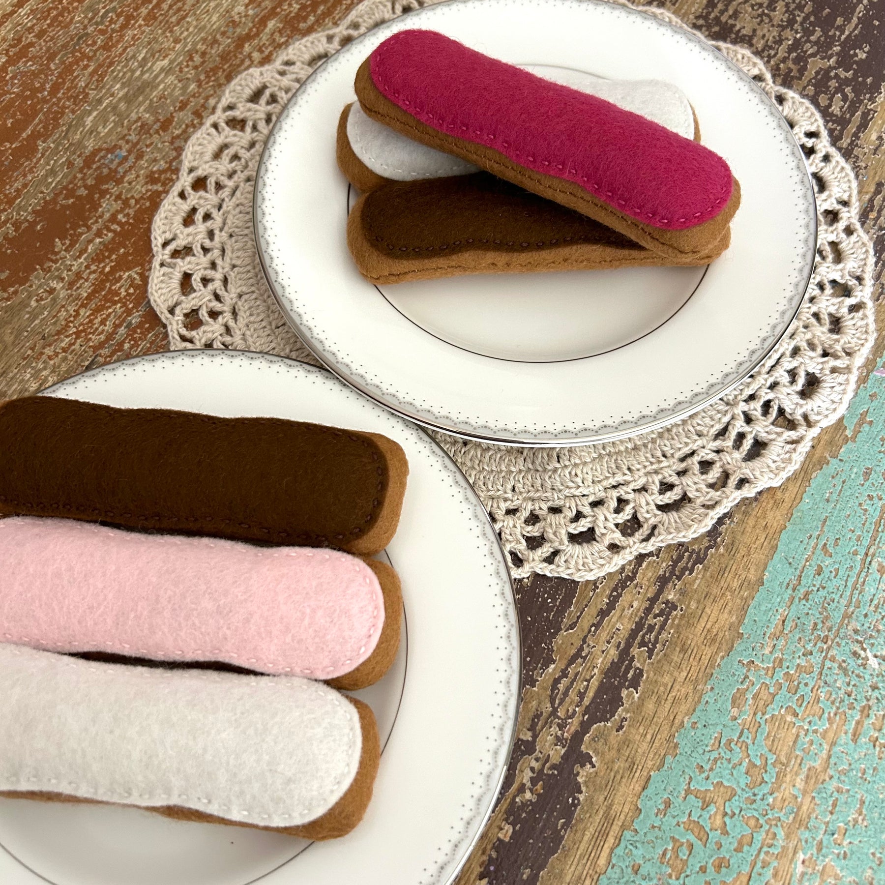 3 Felt eclairs set, dessert, pretend play cafe,  felt play food