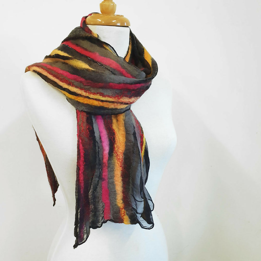 black and gold striped silk and wool nuno felt scarf - Julie Ann Smith - Australia