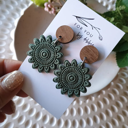 Mandy dangles- olive green and wood earrings