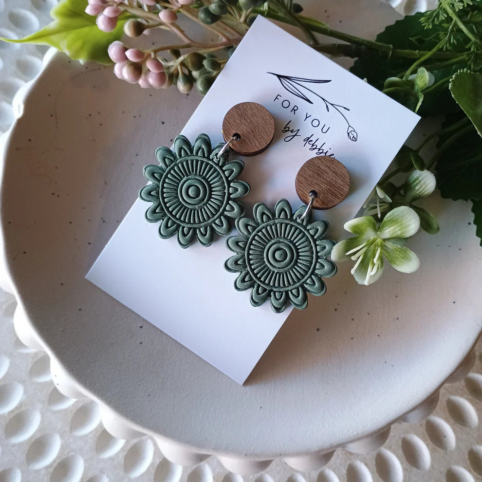 Mandy dangles- olive green and wood earrings