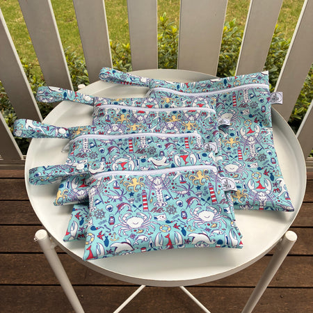 READY MADE Water-resistant wet bags - Crustacean - Sea Foam (Sian Downey Designs)