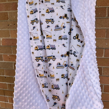 Baby Blanket / Flannelette Cotton / Minky Dot / Trucks & Diggers